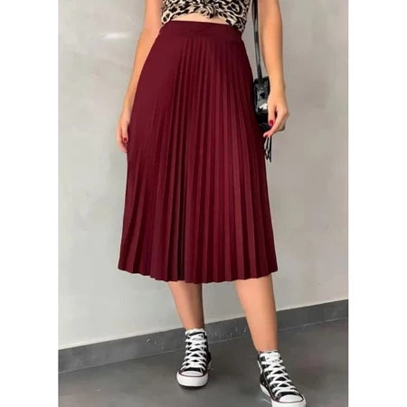 Saia Midi Plissada Feminina