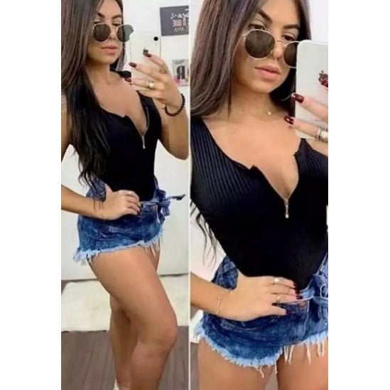 body canelado com ziper feminino