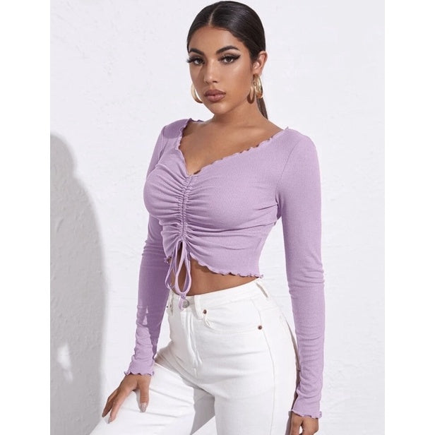 Cropped Feminino Drapeado Gringa Manga Longa