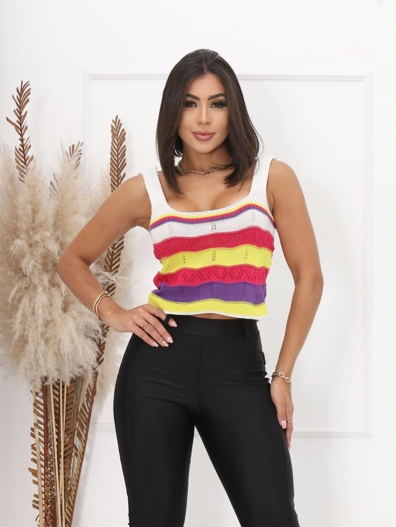 Blusa Cropped Curto Multicolor