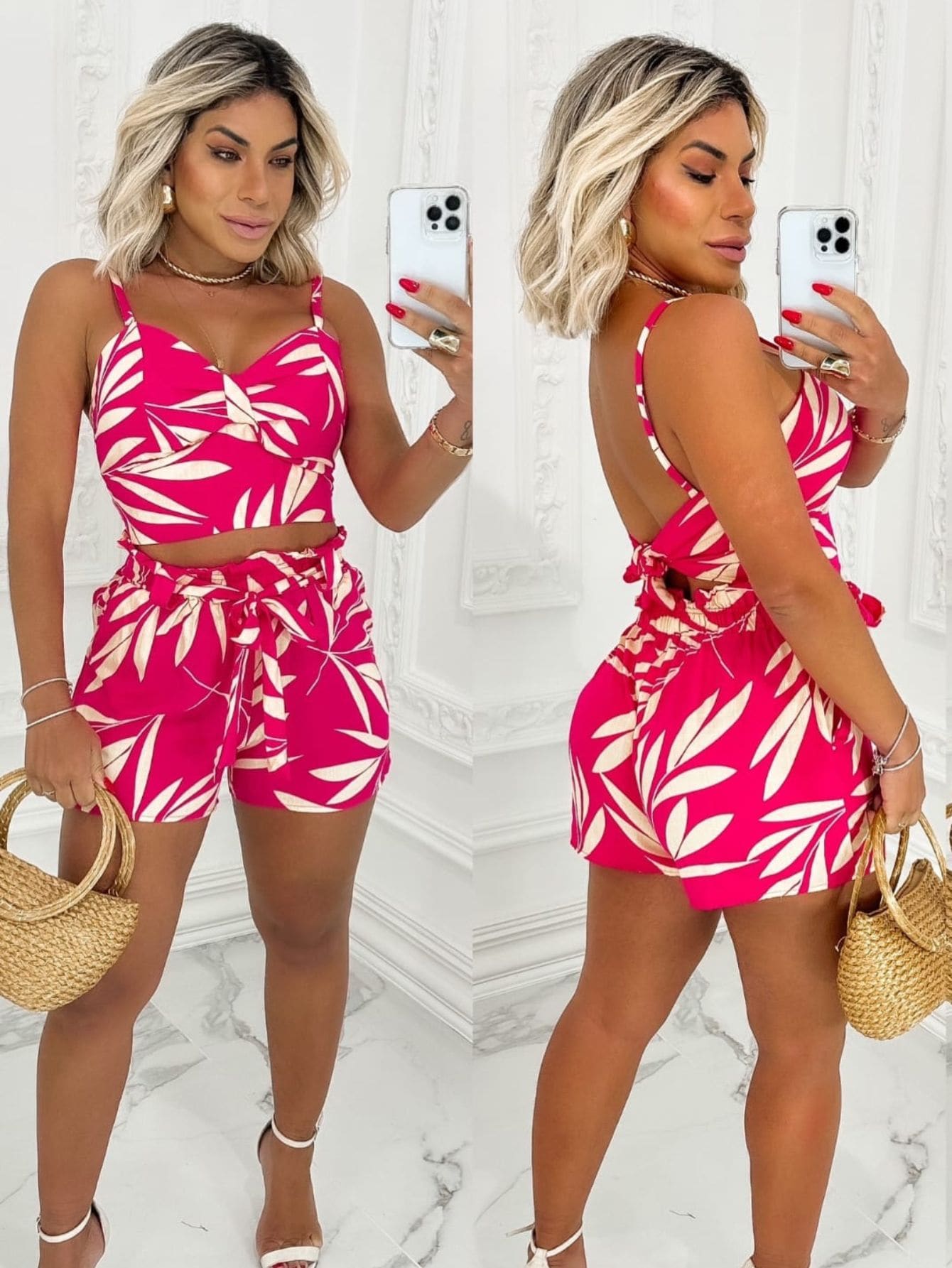 Conjunto Feminino Cropped e Short Estampado