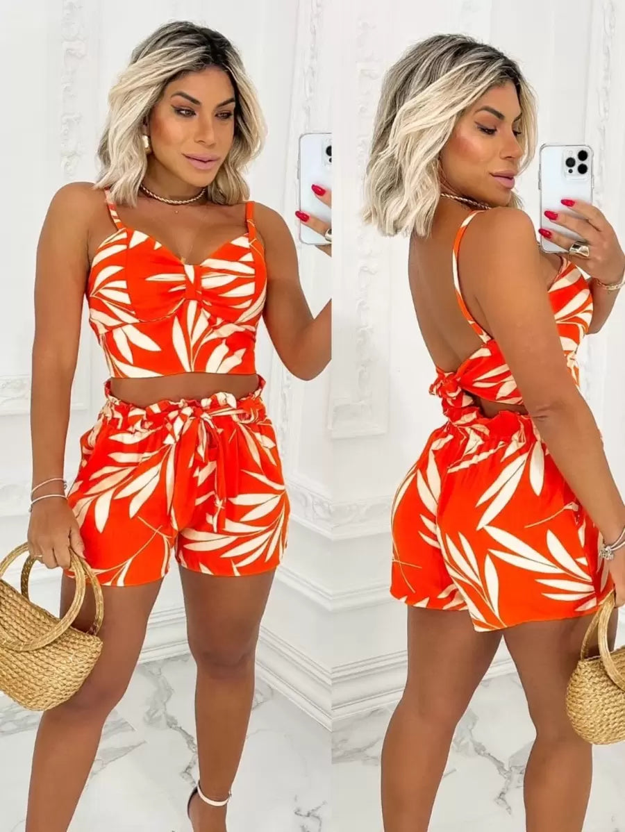 Conjunto Feminino Cropped e Short Estampado