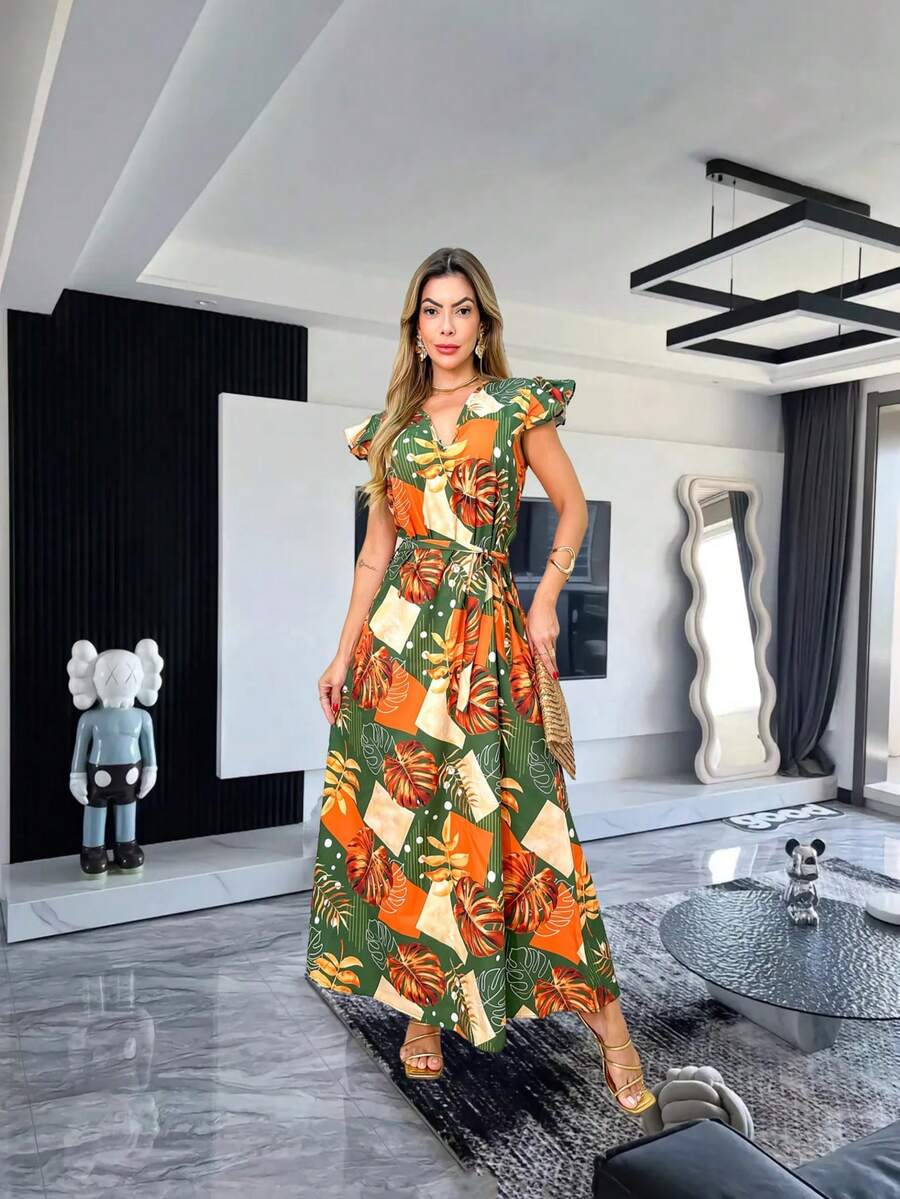 Vestido Feminino em Crepe Estampado Tropical