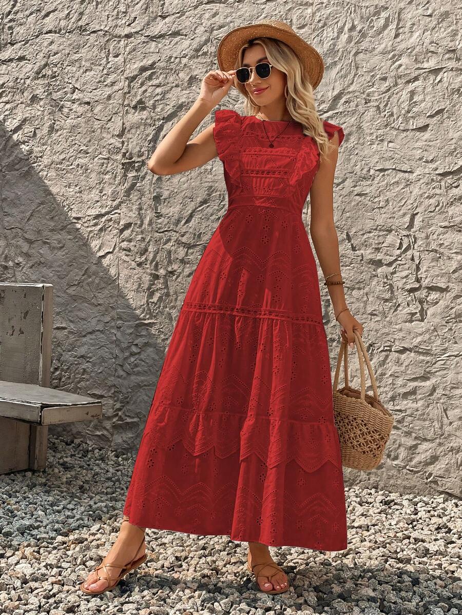 Vestido Longo de Lese com Manga Princesa