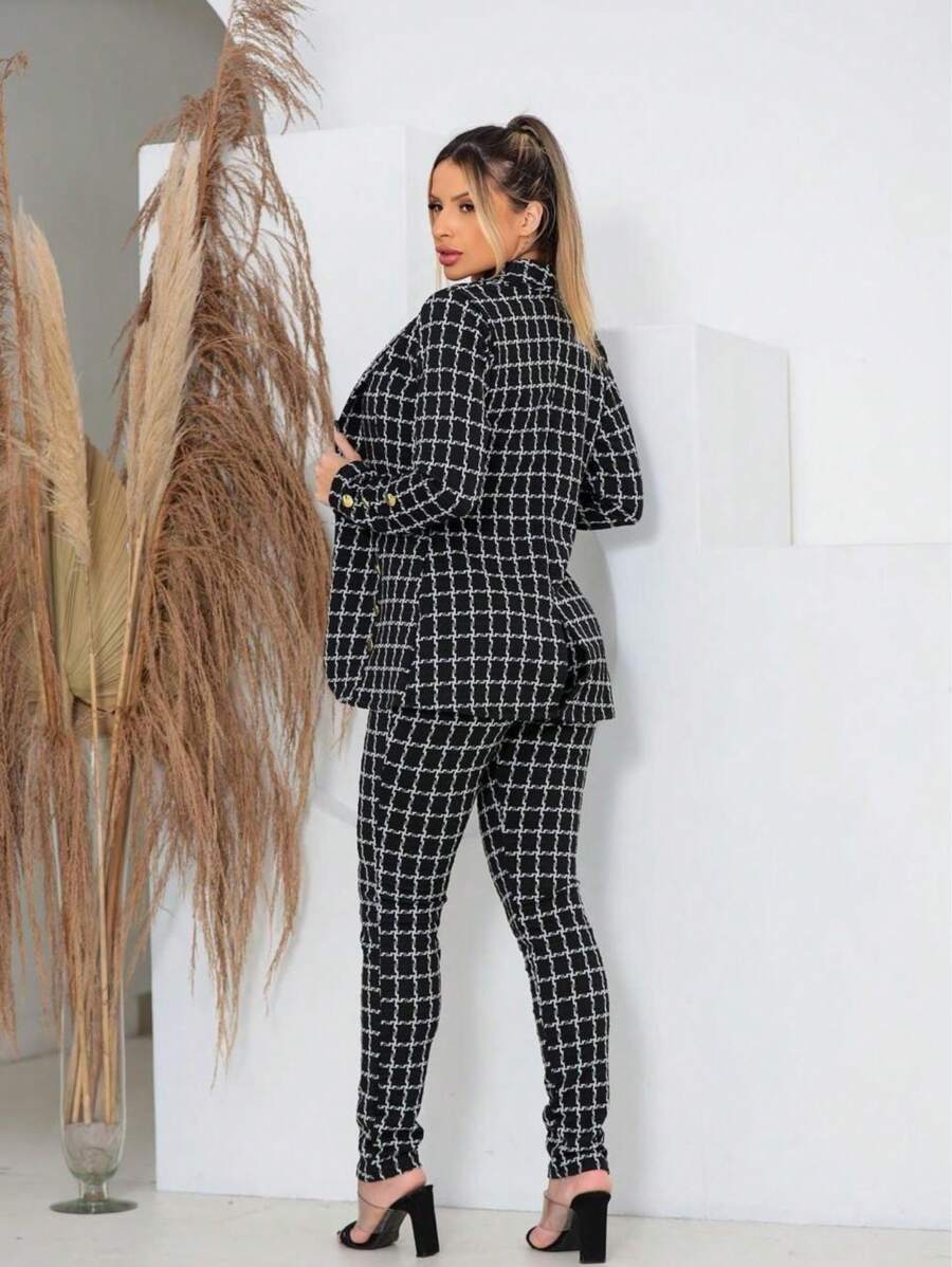 Conjunto 3 Peças Feminino Xadrez Blazer, Calça e Cropped em Neoprene Premium