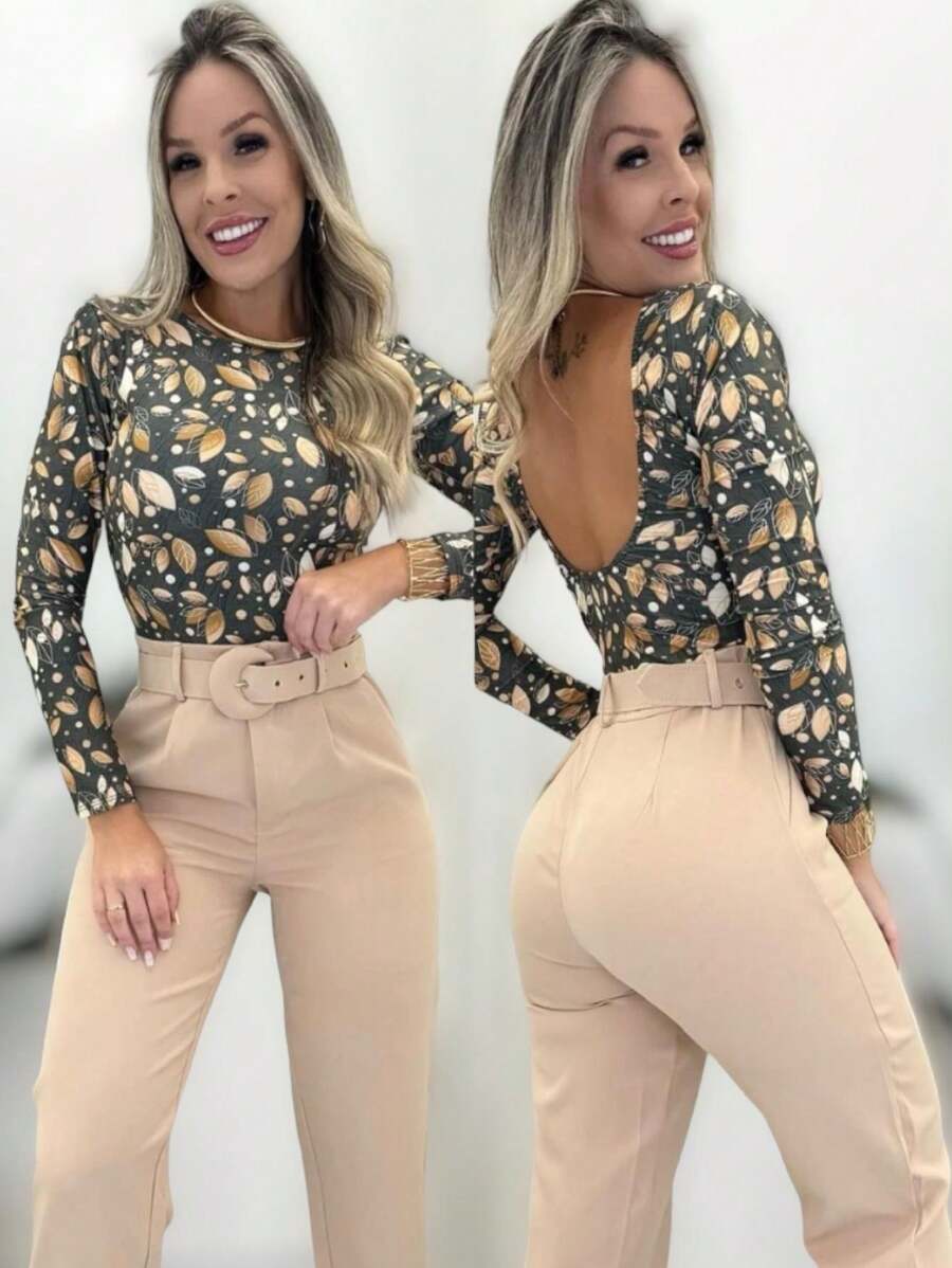 Body Estampado com Decote nas Costas