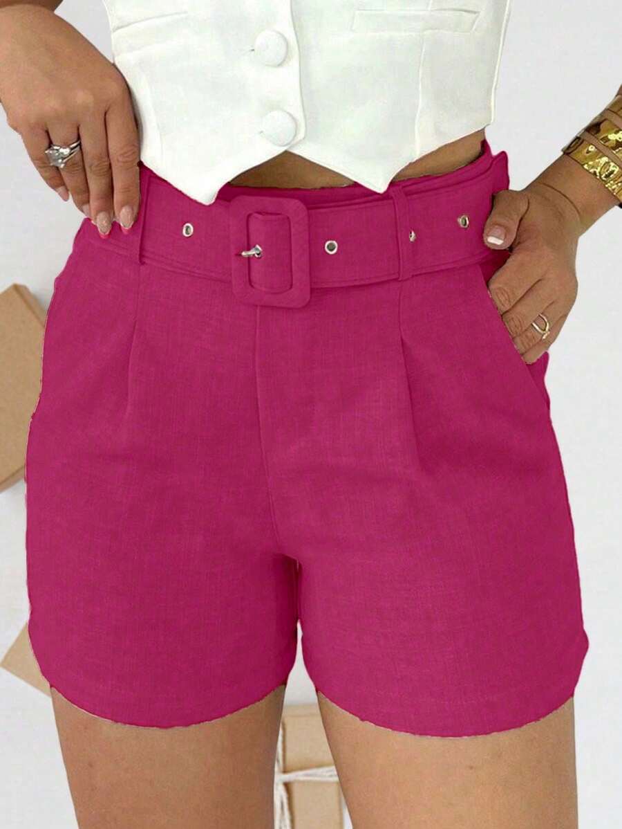 Short Feminino em Linho com Cinto Forrado e Zíper Lateral