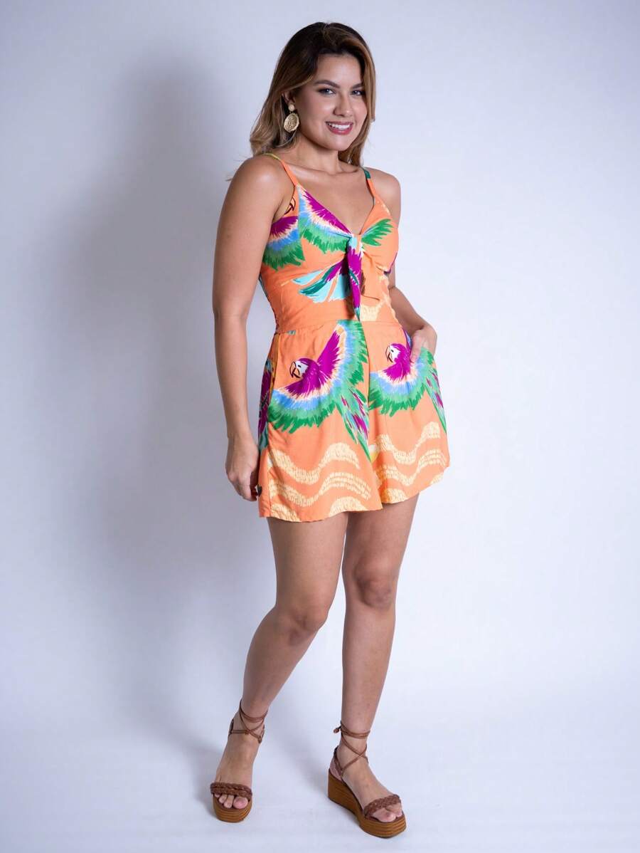 Macaquinho Feminino Estampado com Lastex