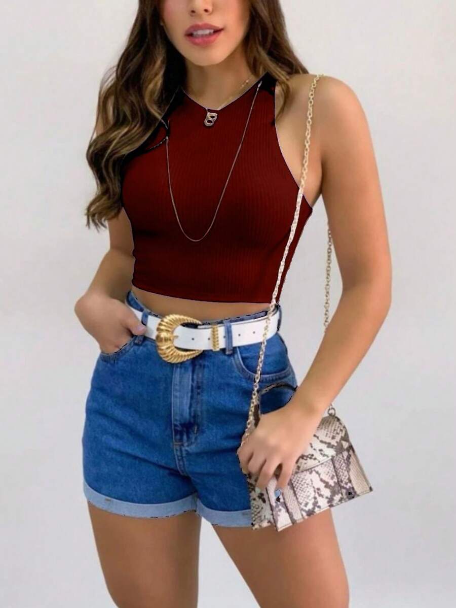 Cropped Blusinha Feminina Simples Básico Regata Liso