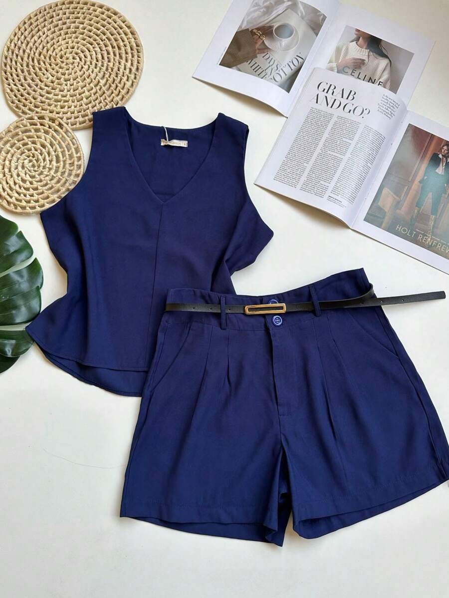 Conjunto Feminino em Linho com Blusa e Short