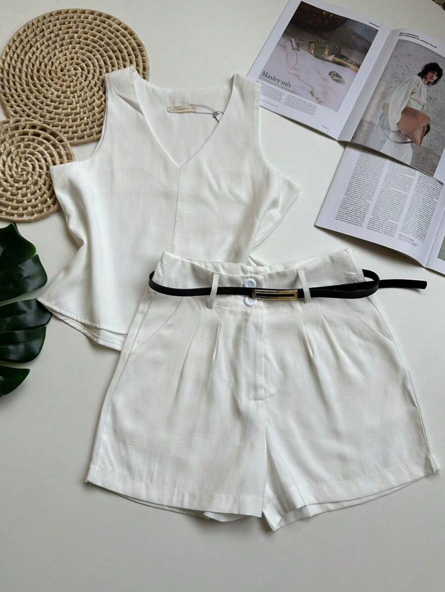 Conjunto Feminino em Linho com Blusa e Short