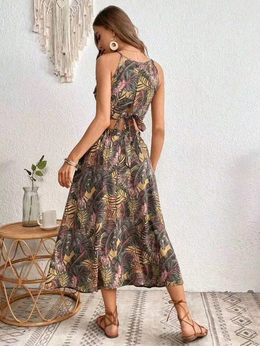 Conjunto Feminina Estampa Tropical Top e Saia, Estampado