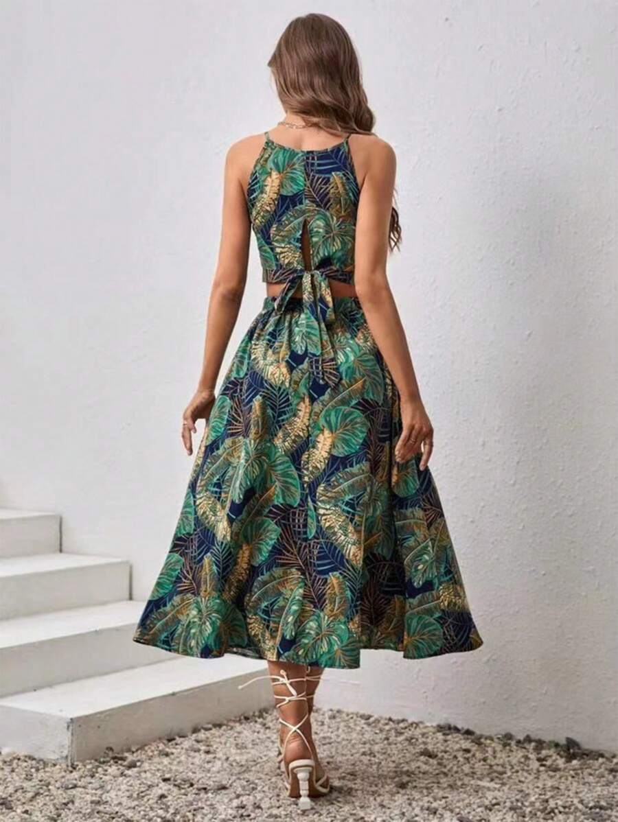 Conjunto Feminina Estampa Tropical Top e Saia, Estampado