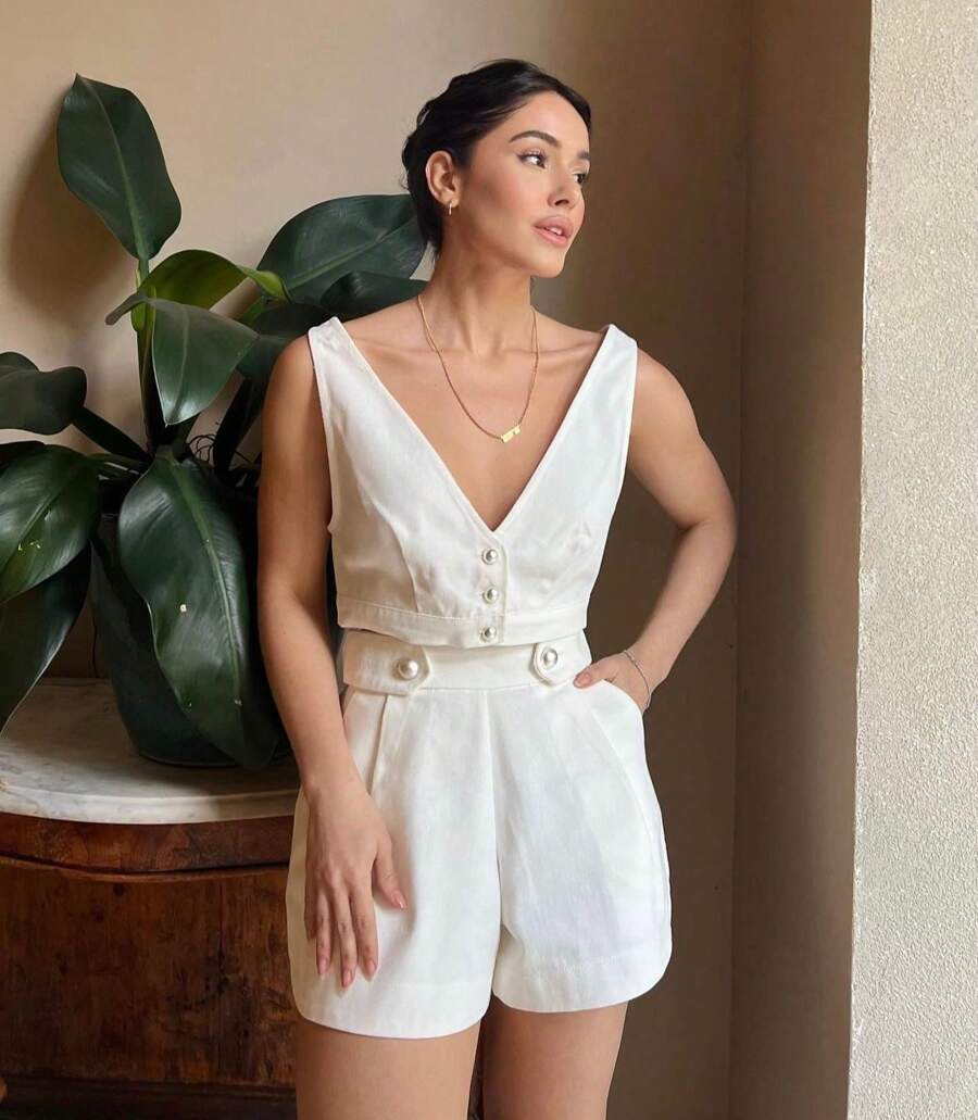 Conjunto com Botões Tecido Premium Cropped + Short