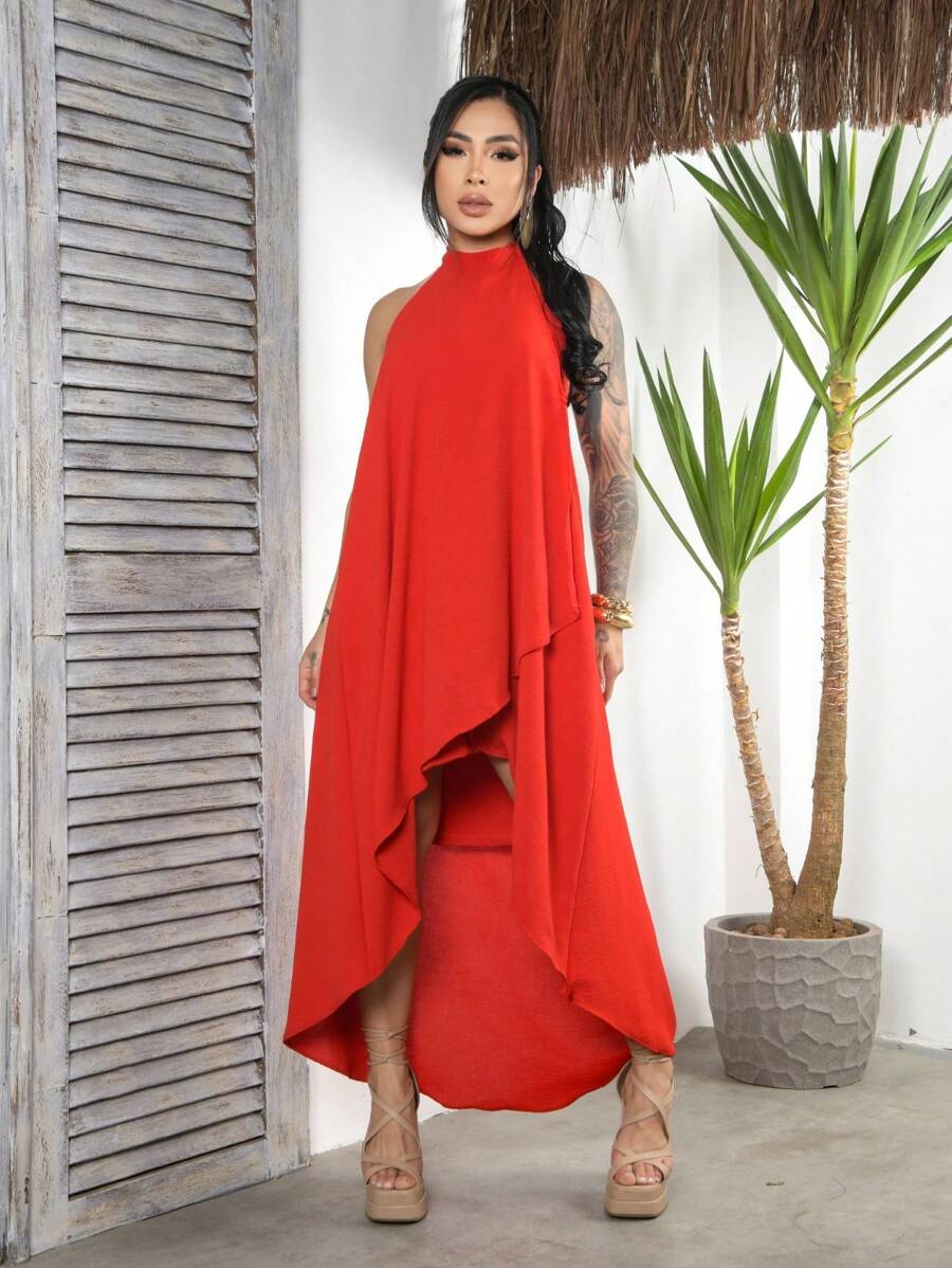 Vestido Laranja Verão Soltinho Elegante com Gola Colarinho