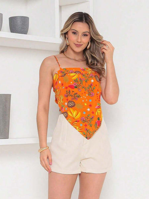 Conjunto Feminino Camisa com Amarração Atrás e Short com Zíper