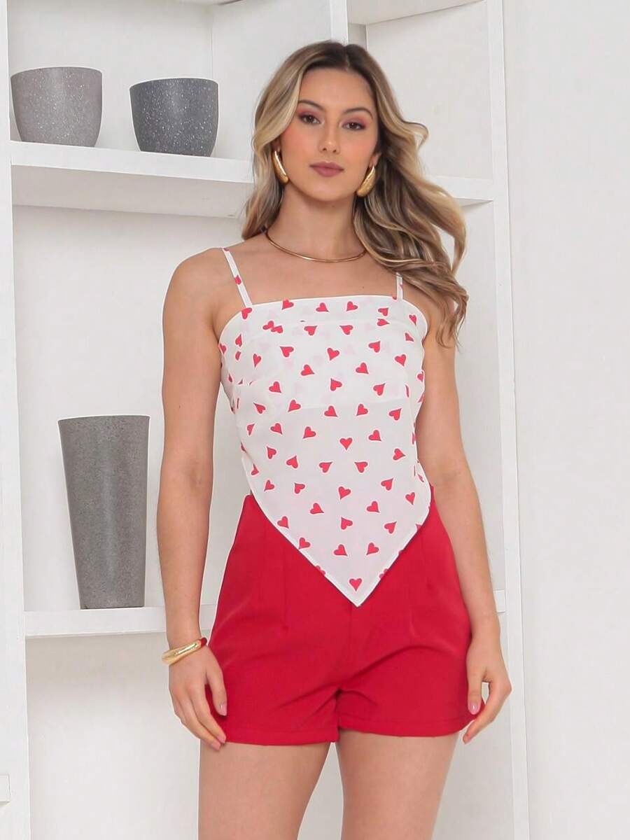 Conjunto Feminino Camisa com Amarração Atrás e Short com Zíper