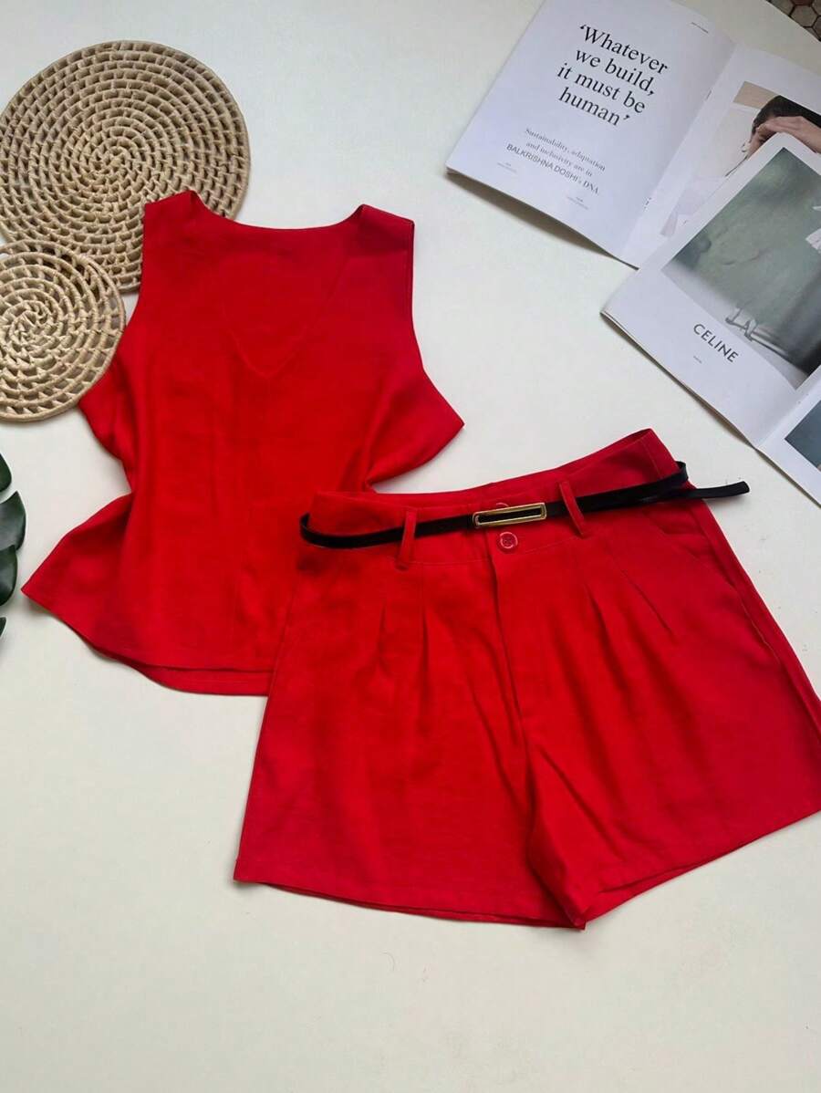 Conjunto Feminino em Linho com Blusa e Short