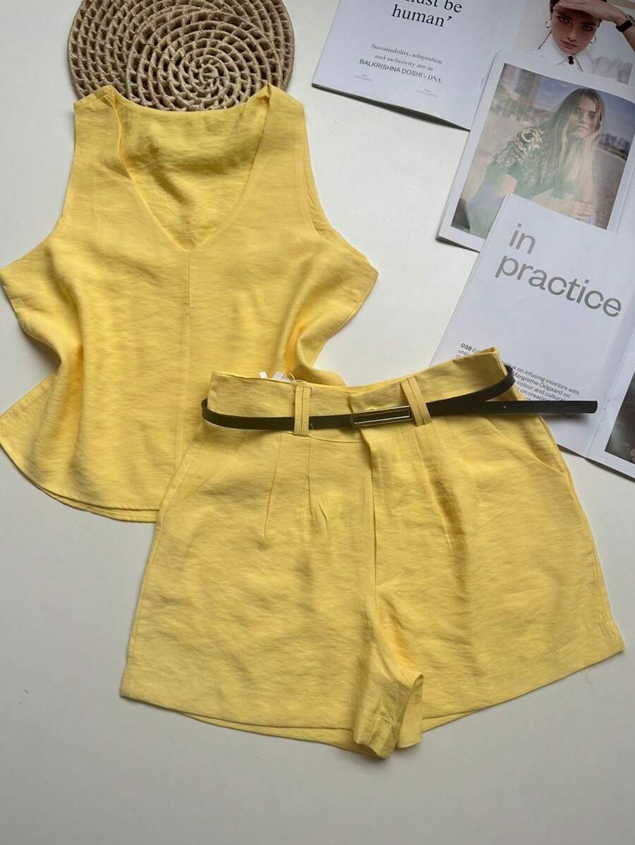 Conjunto Feminino em Linho com Blusa e Short