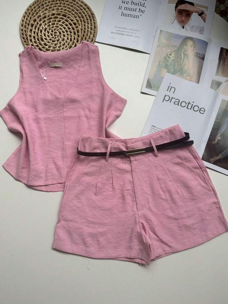 Conjunto Feminino em Linho com Blusa e Short