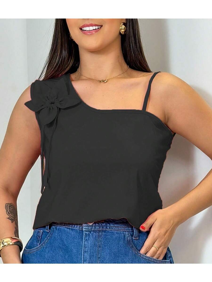 Blusa Feminina Com Flor Social Blusinha Regata
