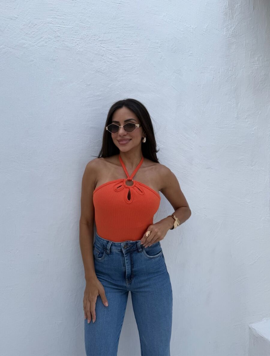 Body Frente Única Feminino com Detalhe Vazado e Nó