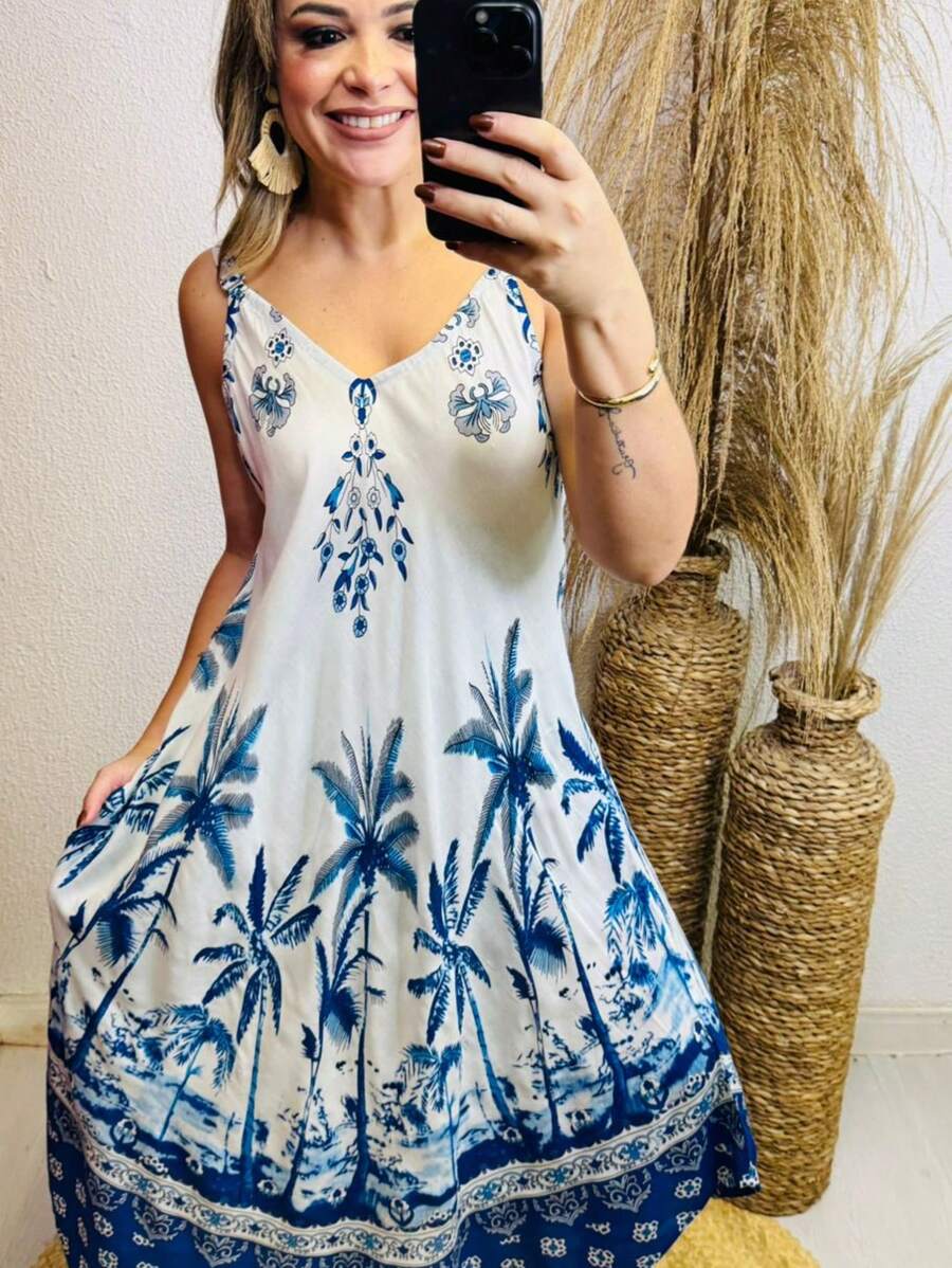 Vestido Feminino Trapézio Estampa Arabesco