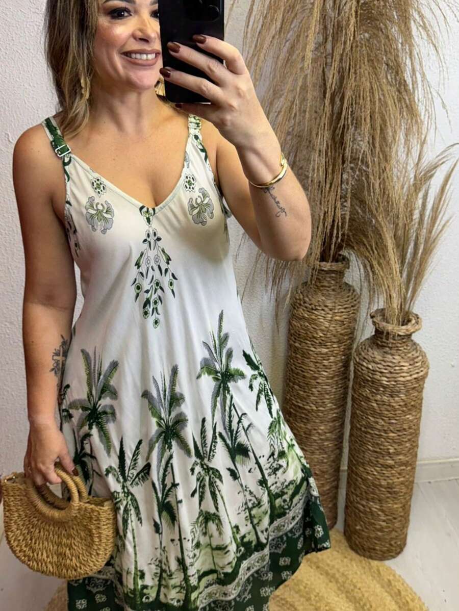 Vestido Feminino Trapézio Estampa Arabesco