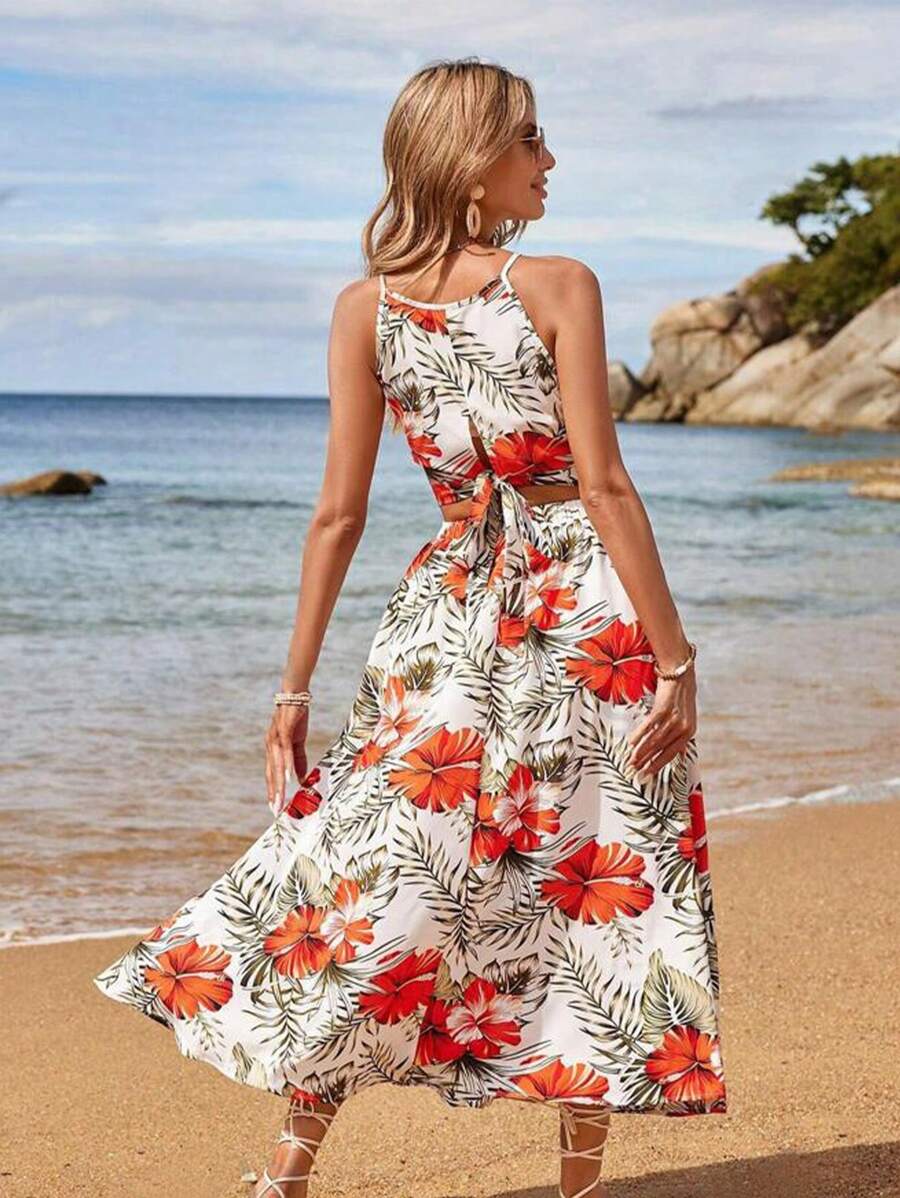 Conjunto Feminina Estampa Tropical Top e Saia, Estampado