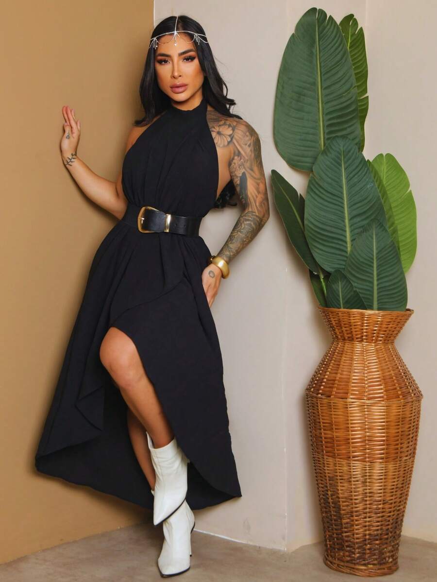 Vestido Laranja Verão Soltinho Elegante com Gola Colarinho