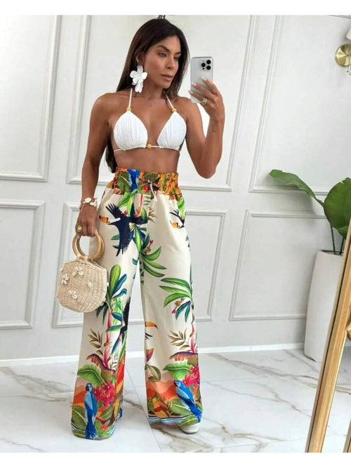 Calça Pantalona Feminina Estampada em Crepe