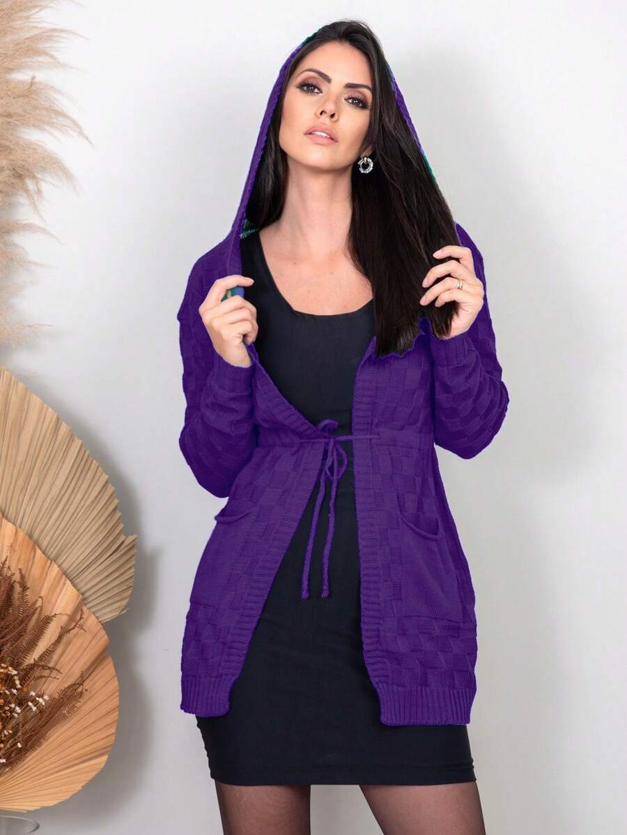 Cardigan Tricot Feminino com Capuz e Cordão
