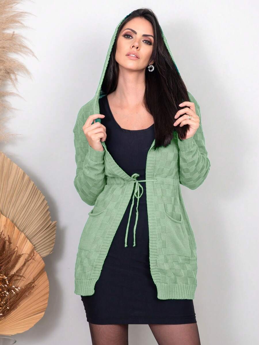 Cardigan Tricot Feminino com Capuz e Cordão