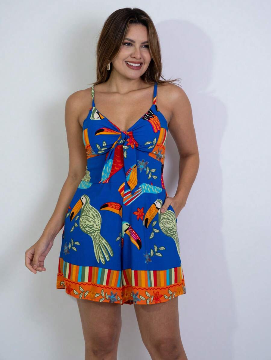 Macaquinho Feminino Estampado com Lastex