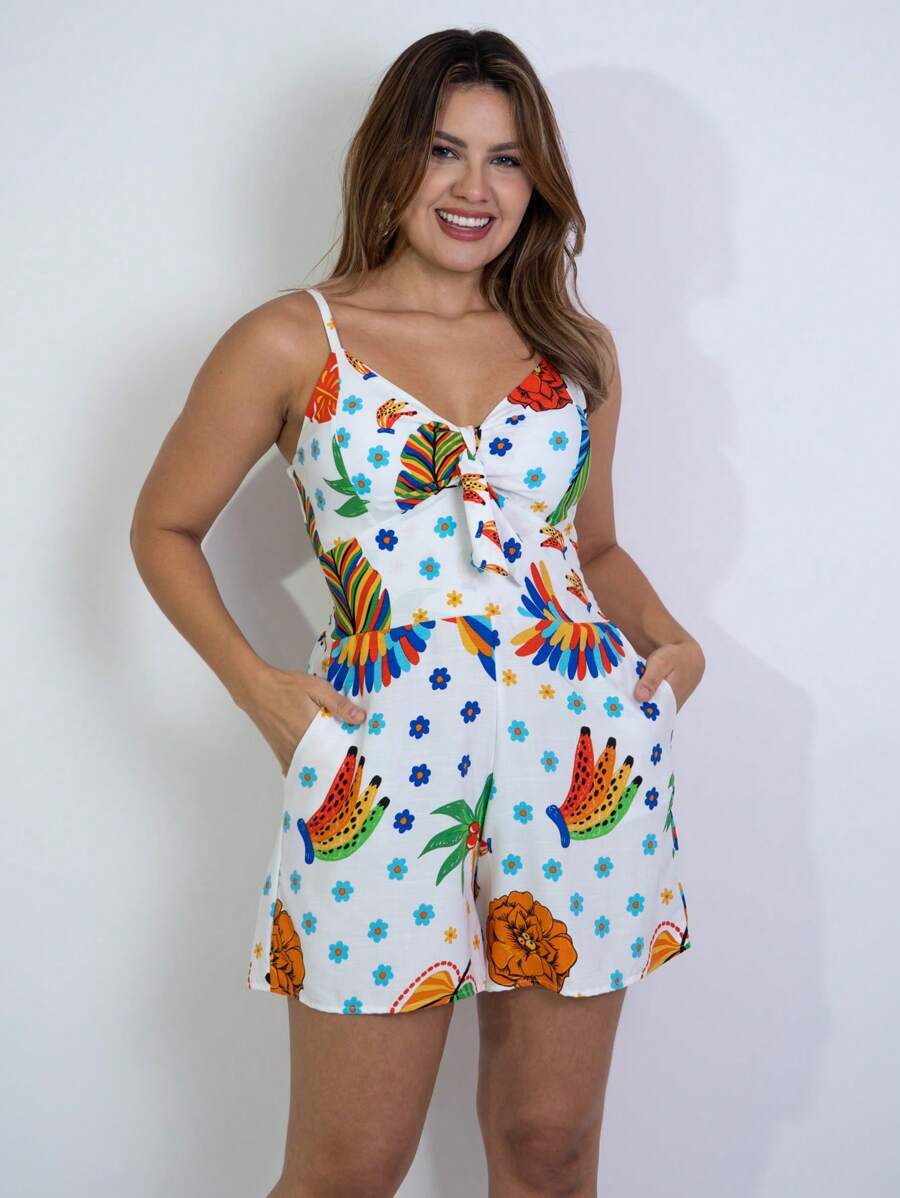 Macaquinho Feminino Estampado com Lastex