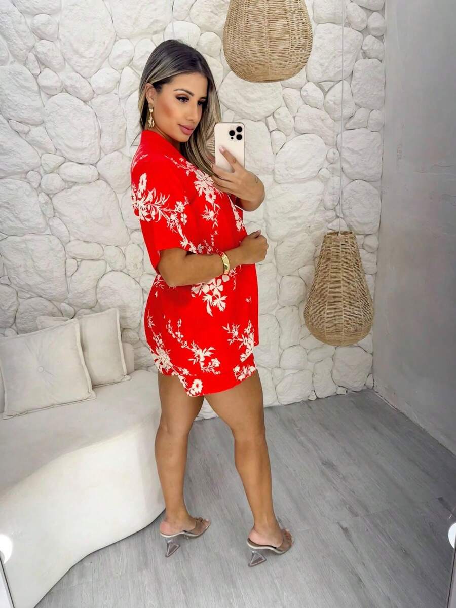 Kimono Três Peças Estampado – Cropped Solto e Confortável