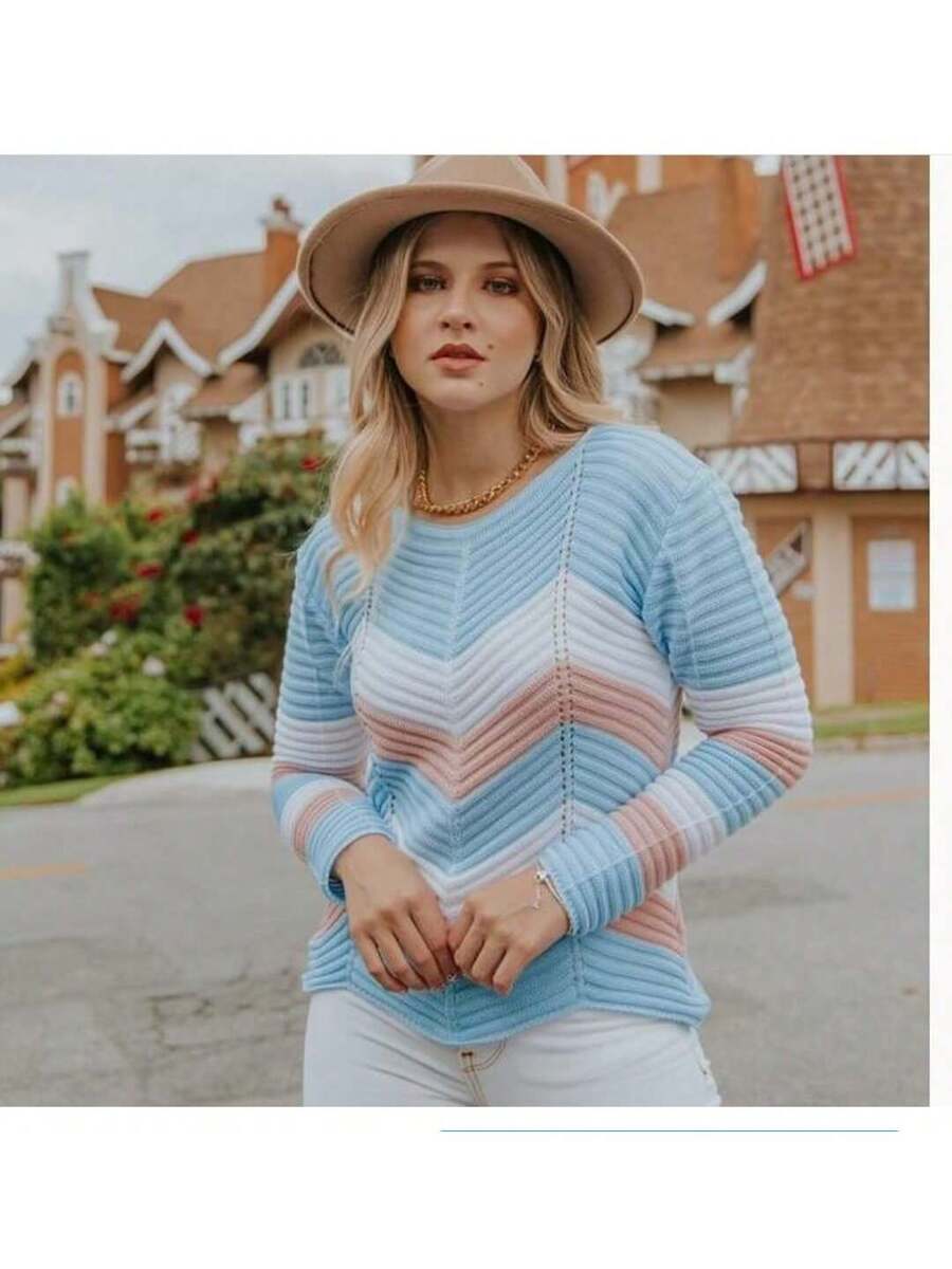 Suéter em Tricot Listrado Zig Zag