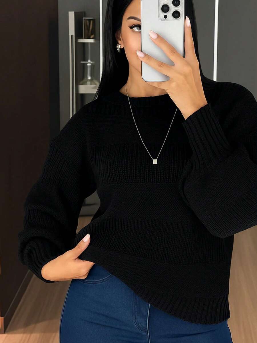 Blusa de Tricô Feminina Detalhes em Listras