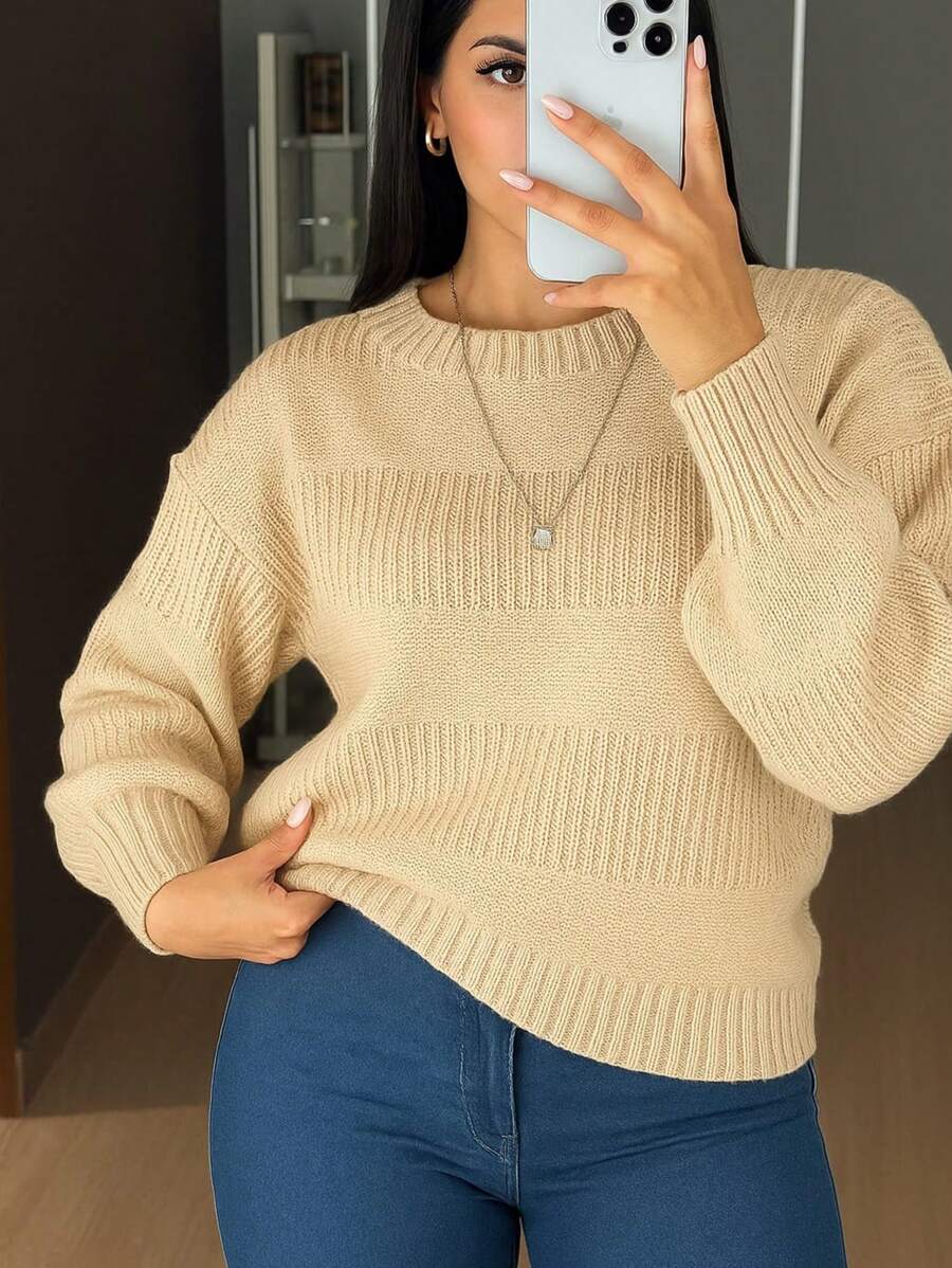 Blusa de Tricô Feminina Detalhes em Listras