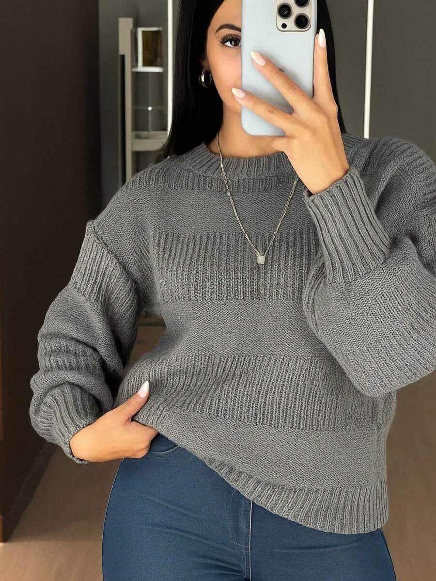 Blusa de Tricô Feminina Detalhes em Listras