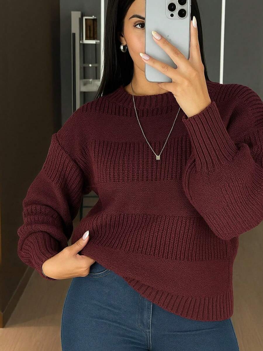 Blusa de Tricô Feminina Detalhes em Listras