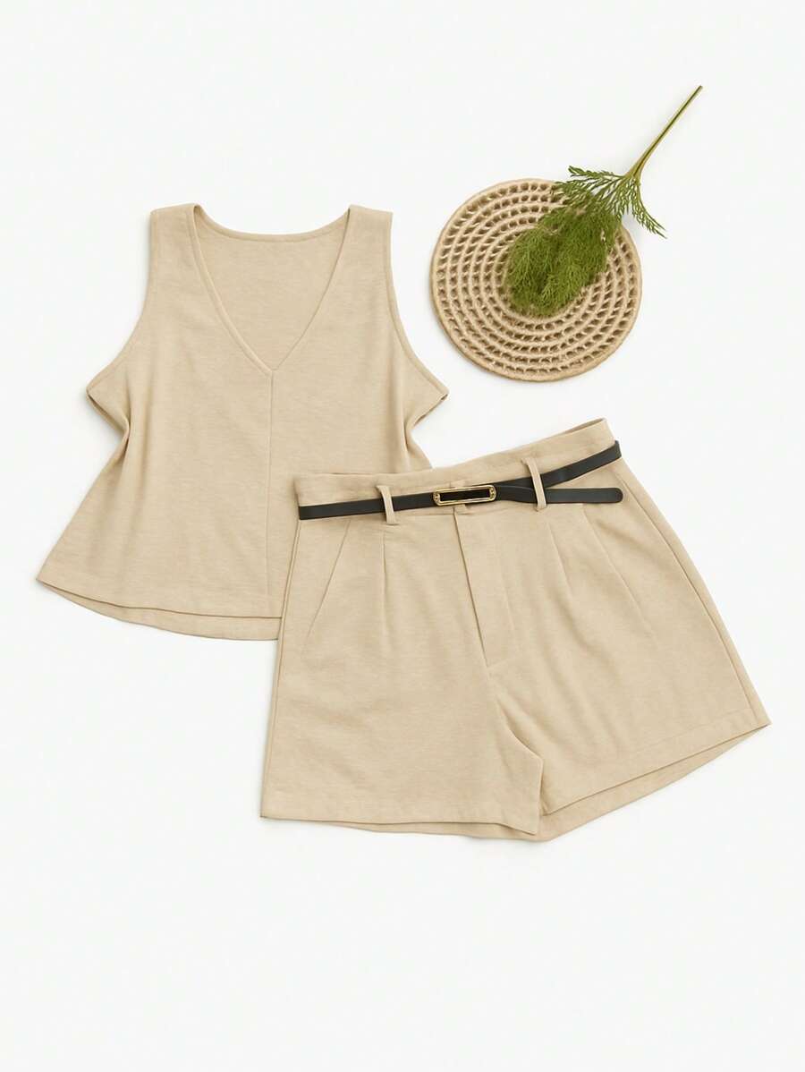 Conjunto Feminino em Linho com Blusa e Short