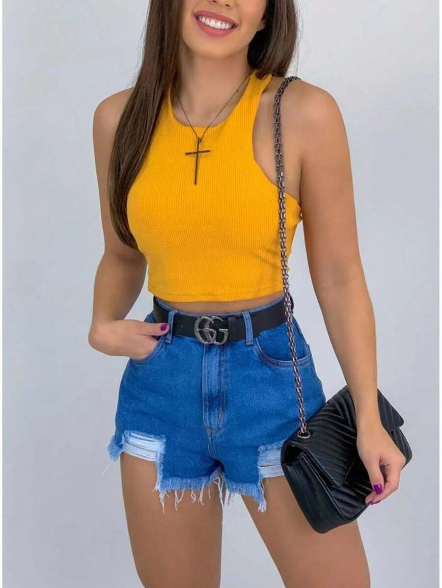 Cropped Blusinha Feminina Simples Básico Regata Liso