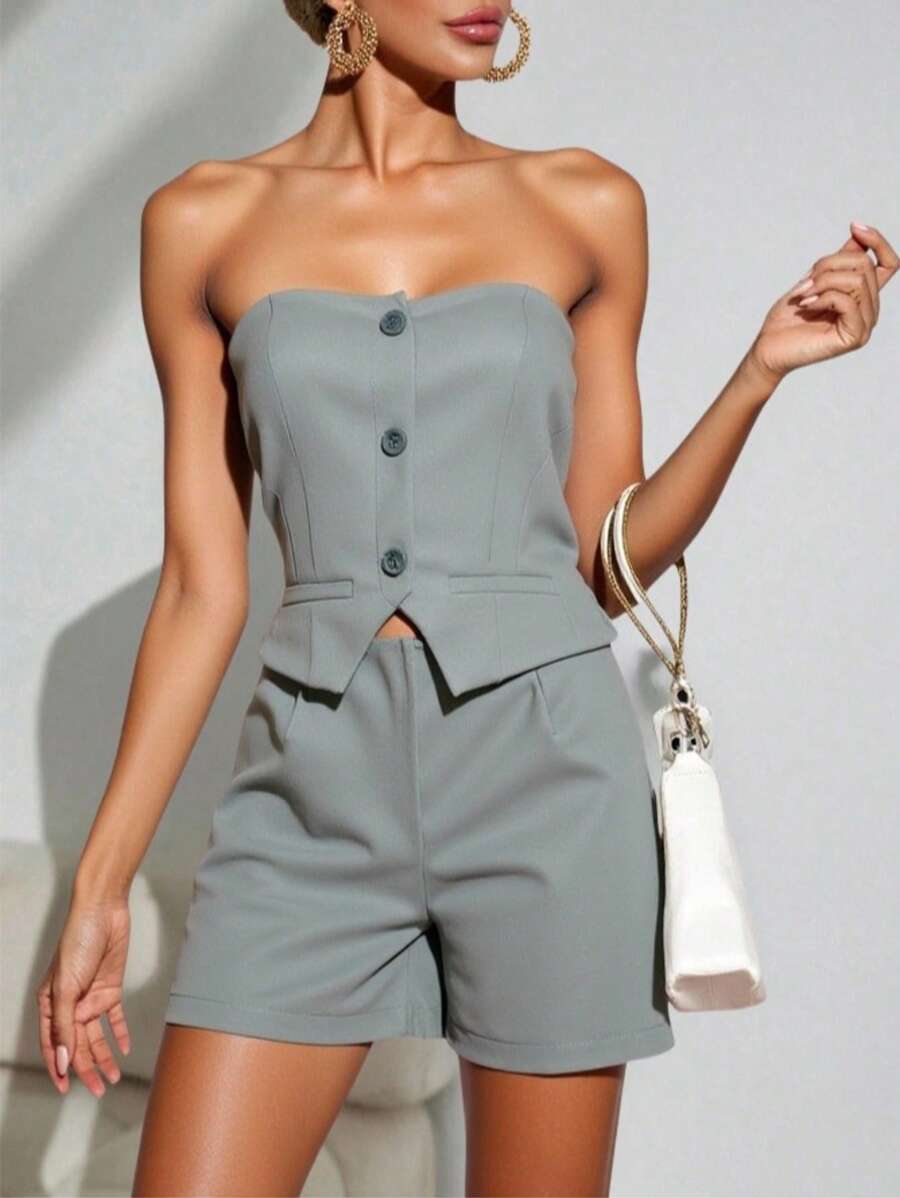Conjunto de Alfaiataria Caroline Feminino Liso Social