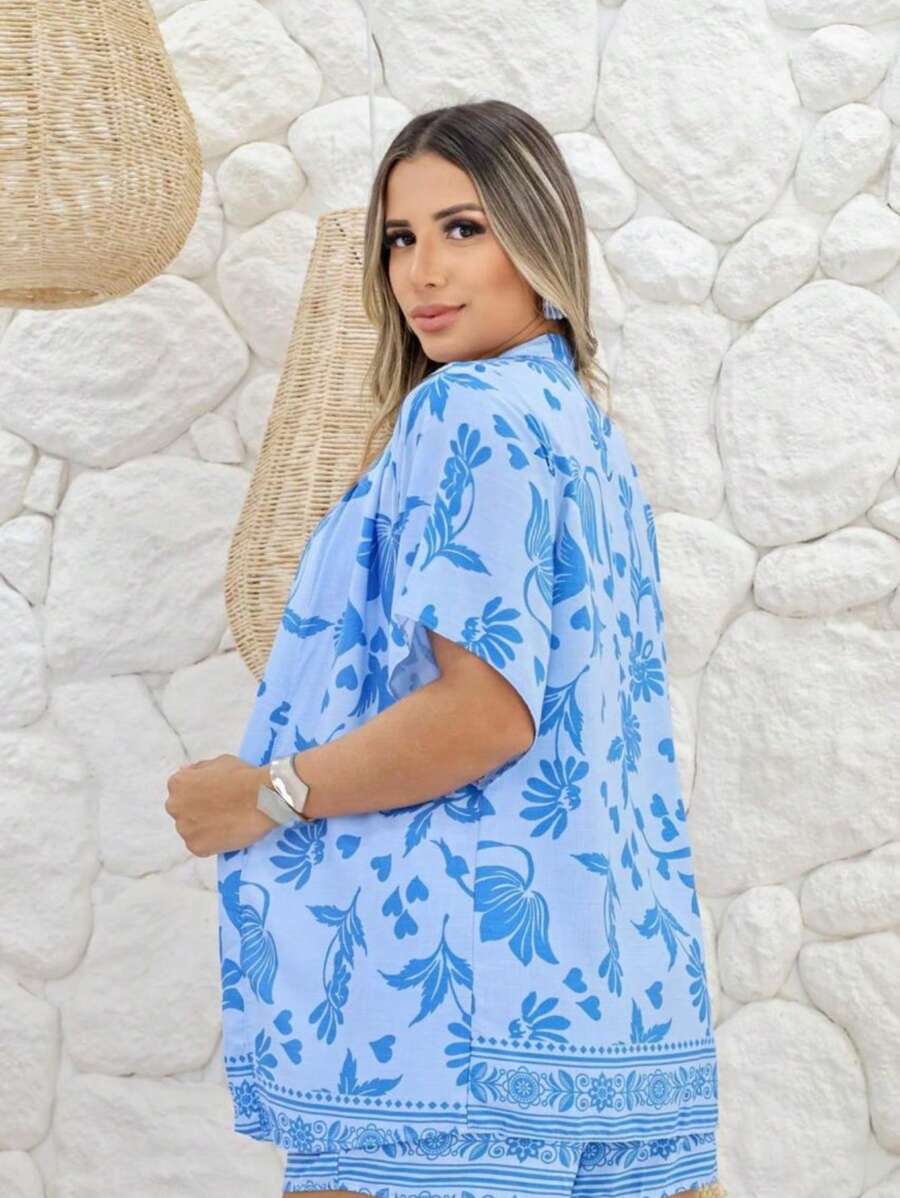 Kimono Três Peças Estampado – Cropped Solto e Confortável