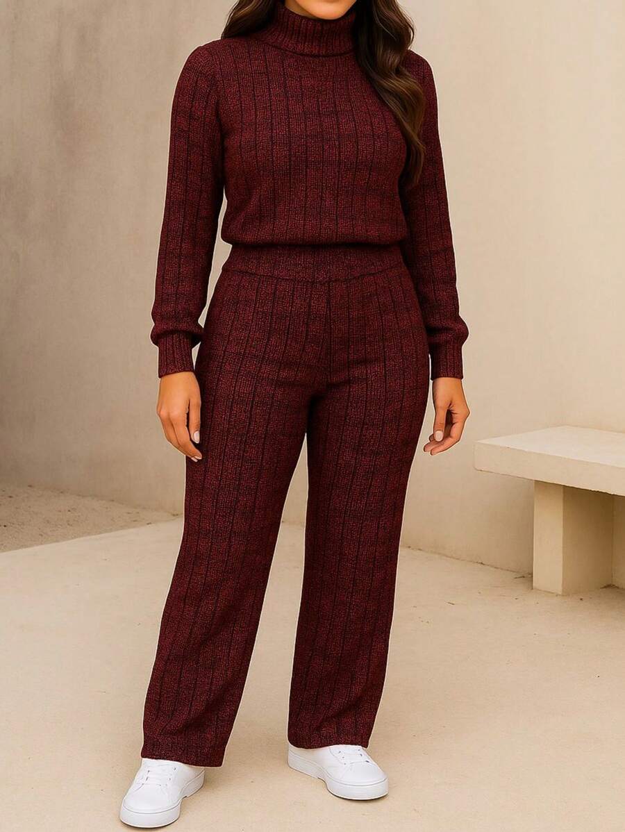 Conjunto Feminino de Inverno com Blusa de Manga Longa e Calça Cintura Alta