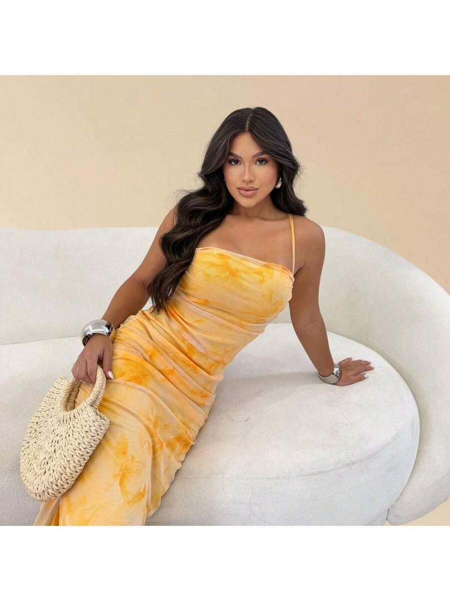 Vestido Midi Tule com Abertura nas Costas