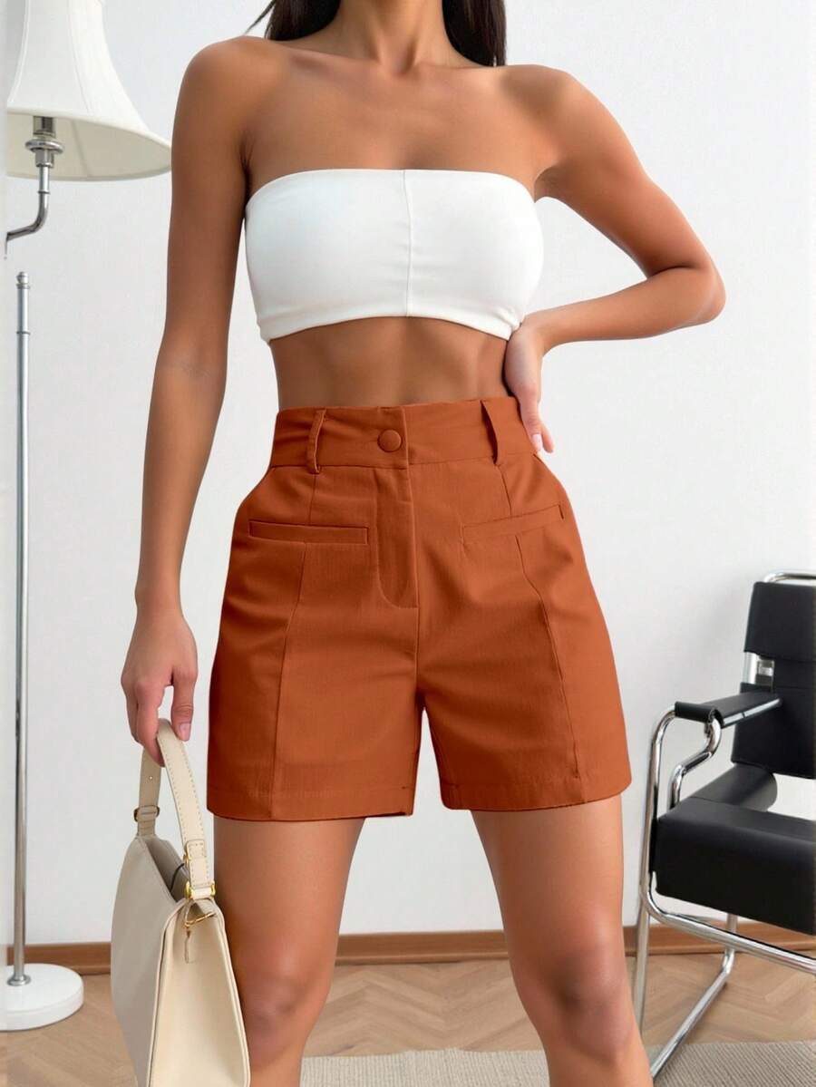 Short Feminino em Viscolinho com Bolsos Fake e Forro