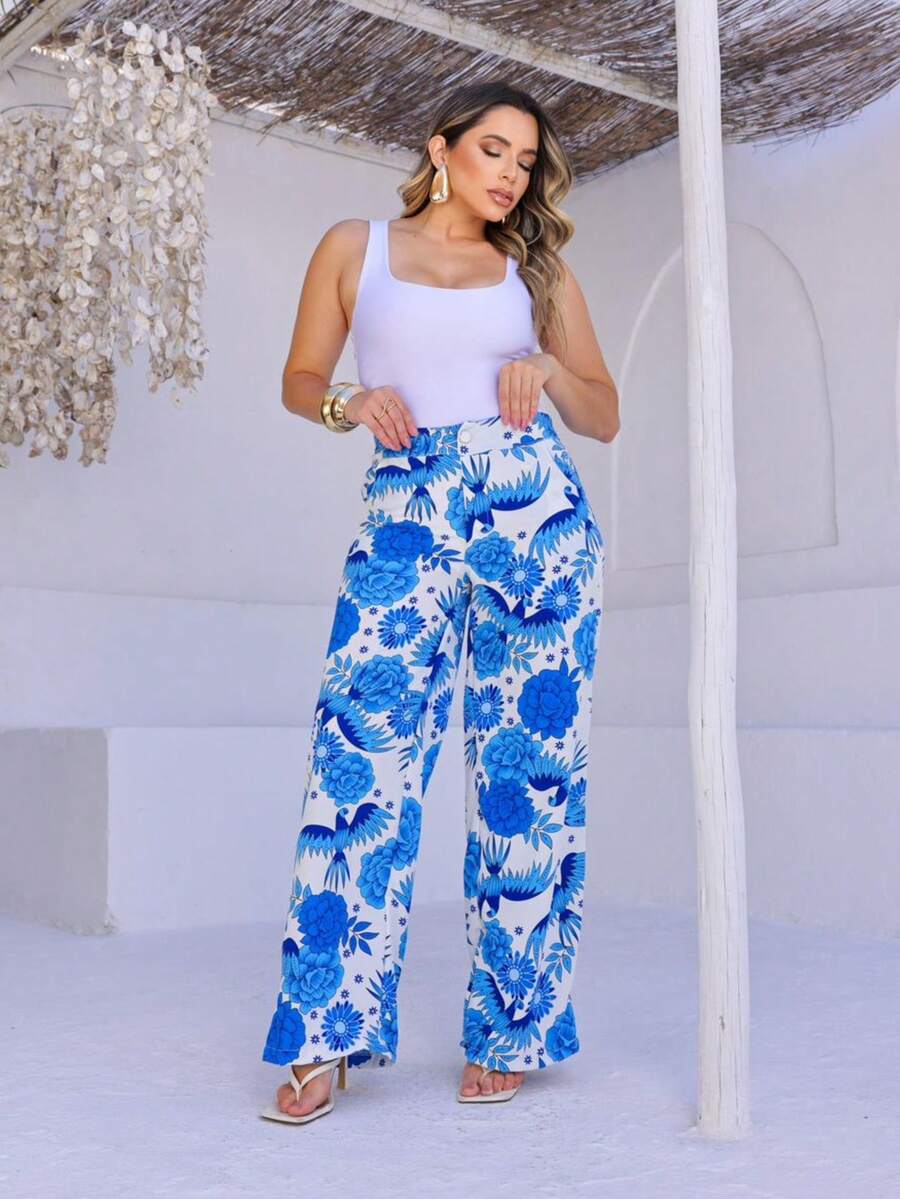 Calça Feminina Pantalona Estampada