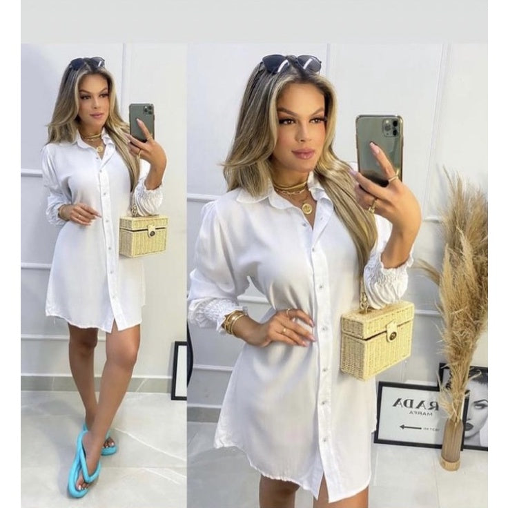Vestido chamise com punho chemise